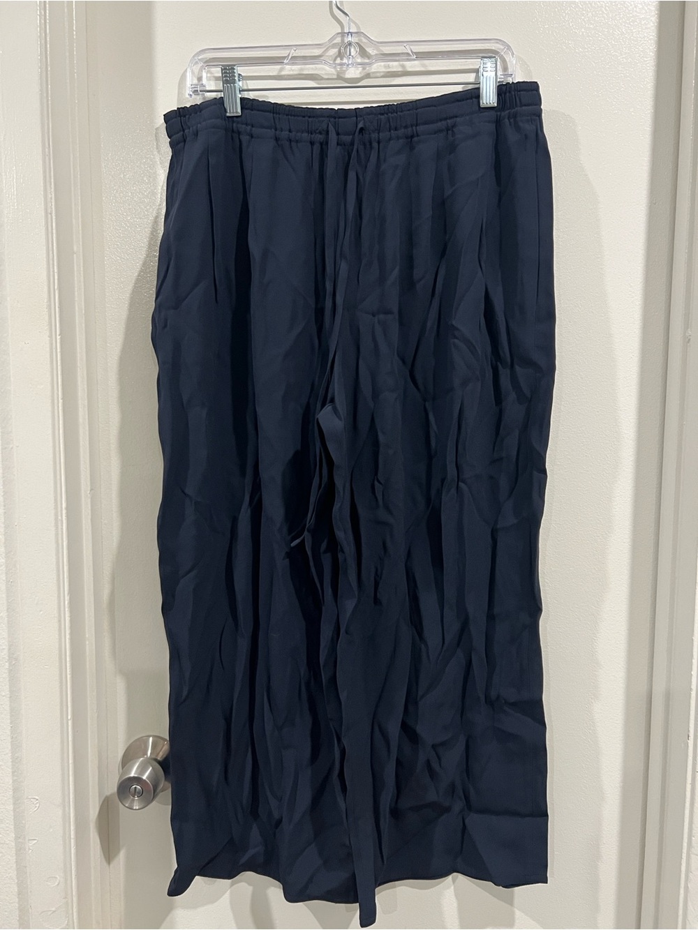 Vince Navy Cropped Wide-Leg Pants with Drawstring Waist Size Large
